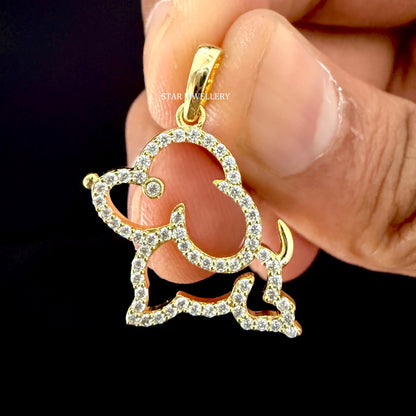 14K Gold Natural Diamond Dog Pendant