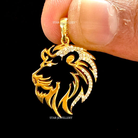 14K Gold Natural Diamond Lion Pendant