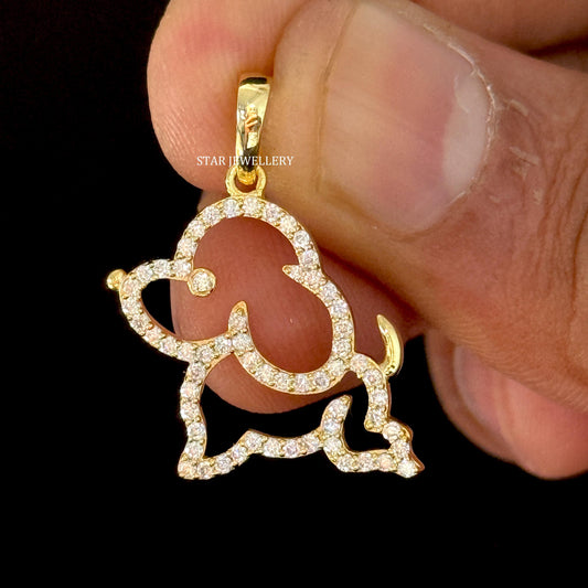 14K Gold Natural Diamond Dog Pendant