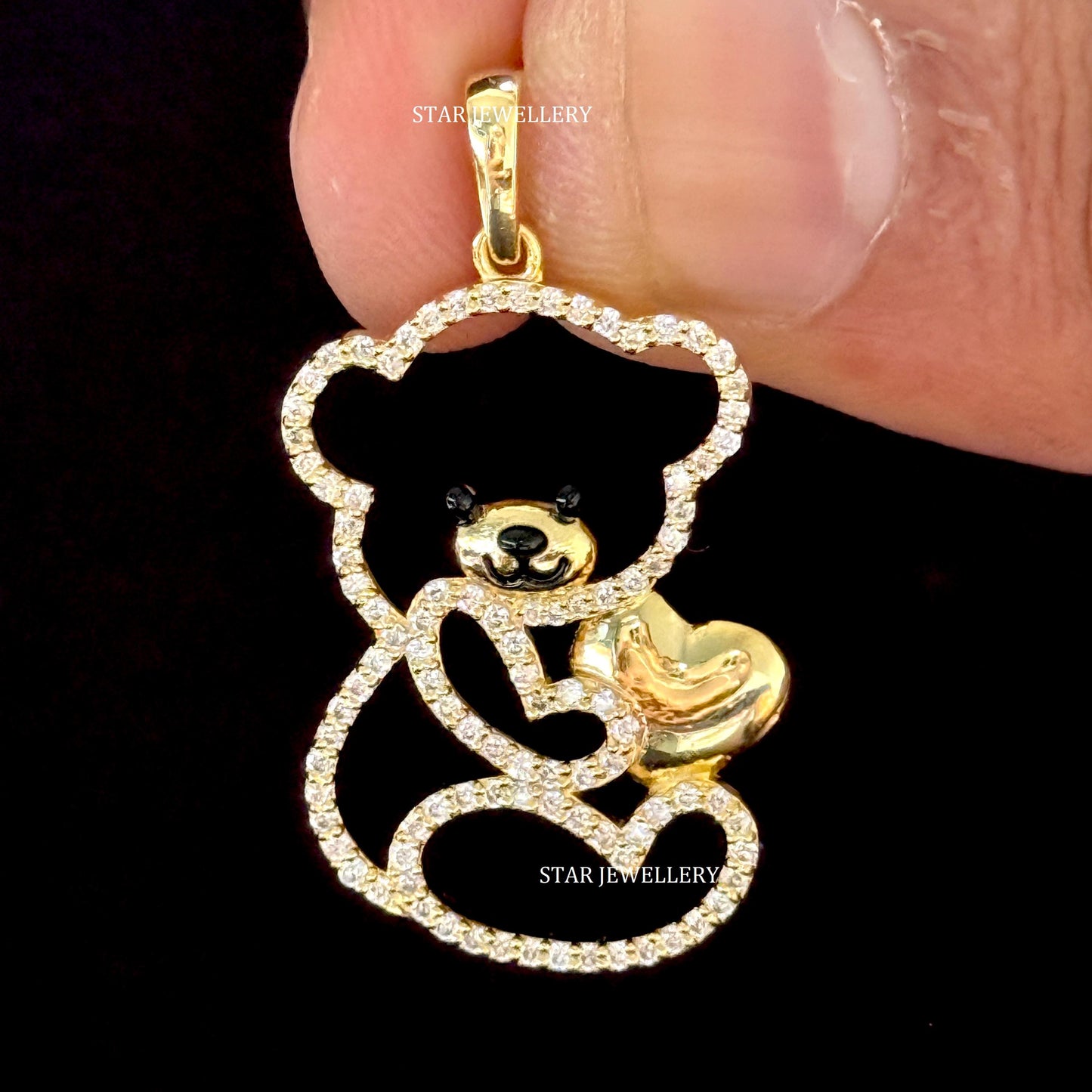 14K Gold Natural Diamond Teddy Pendant