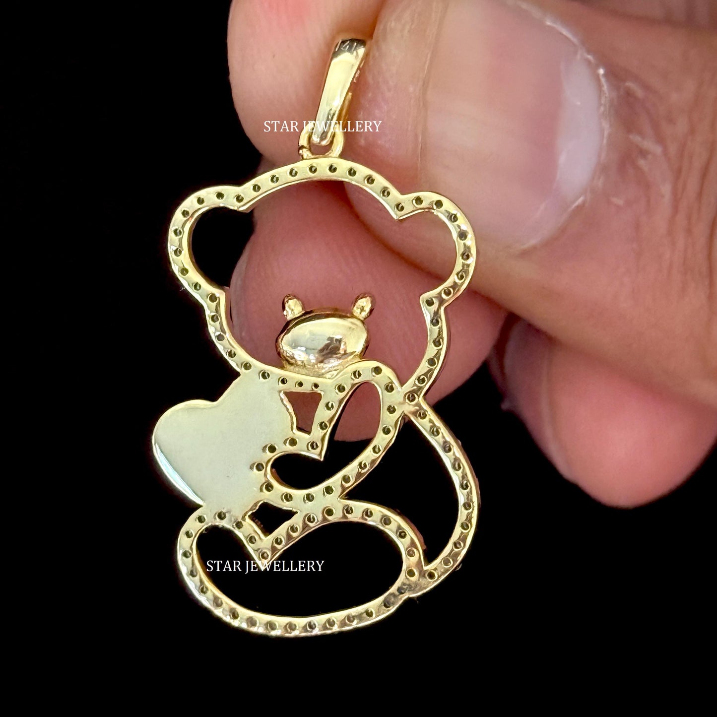 14K Gold Natural Diamond Teddy Pendant