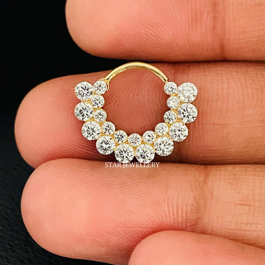 14K Solid Gold Invisible Set Moissanite Diamond Double Row Apsara Daith Clicker