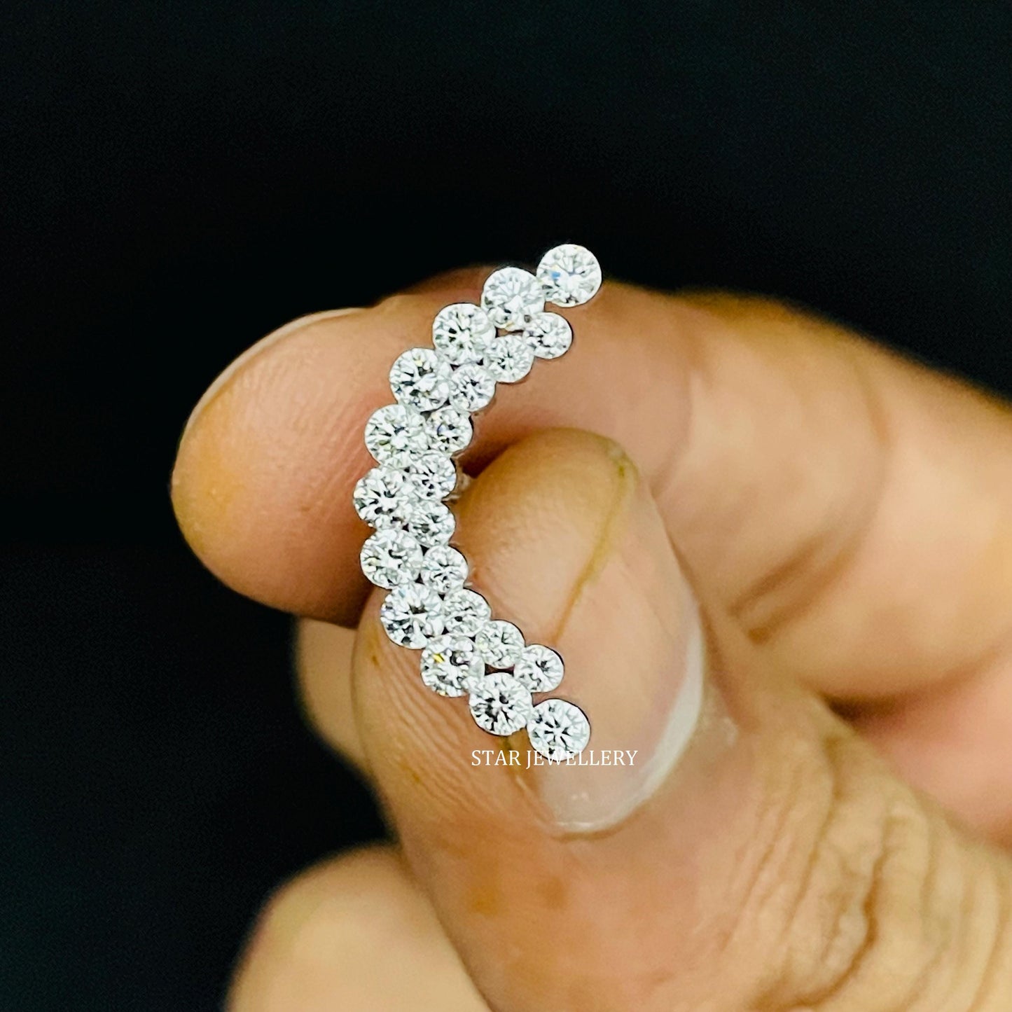 Invisible Set Moissanite Diamond Apsara Curve Climber Earring