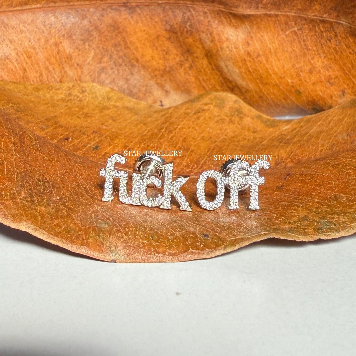 Moissanite Diamond "FUCK OFF" Sterling Silver Earrings