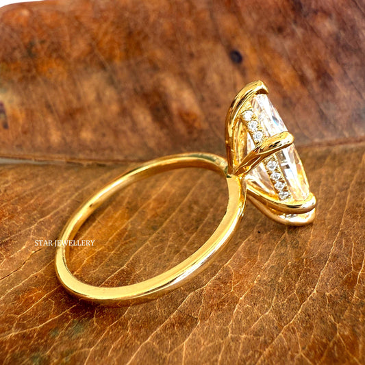 IGI Certified Marquise Cut Lab Diamond Hidden Halo Engagement Ring