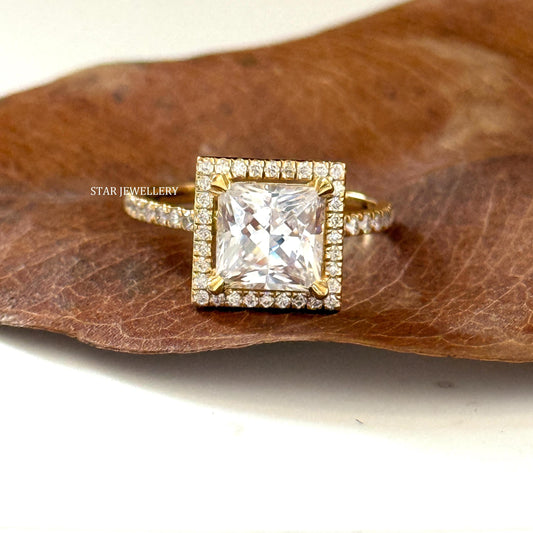 1 Ct Princess Cut Lab Diamond Halo Engagement Ring