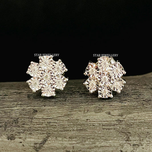 Natural Diamond Solid Gold Cluster Earring