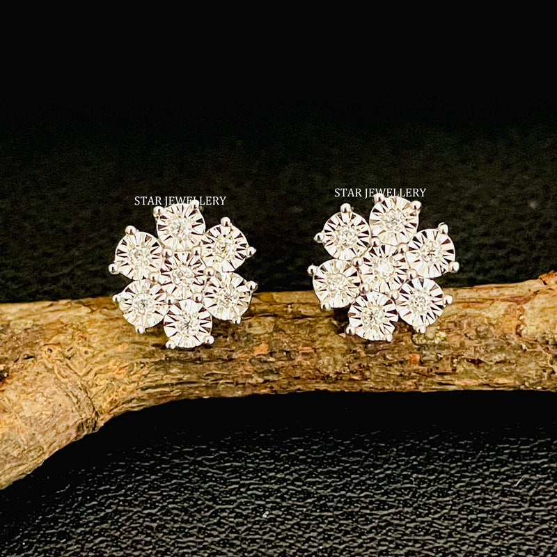 Natural Diamond Solid Gold Cluster Earring from STAR JEWELRY
