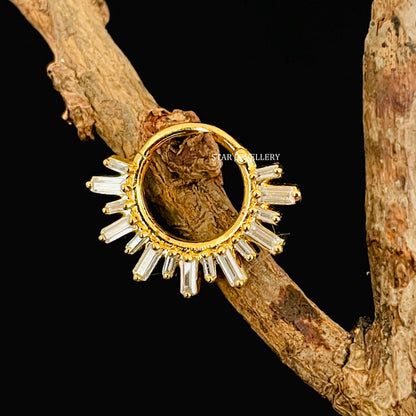 Solid Gold Clicker Septum Piercing with Baguette Moissanite