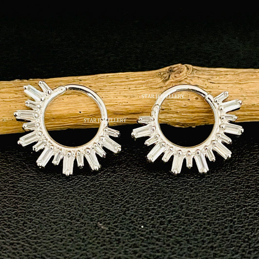 Solid Gold Clicker Septum Piercing with Baguette Moissanite