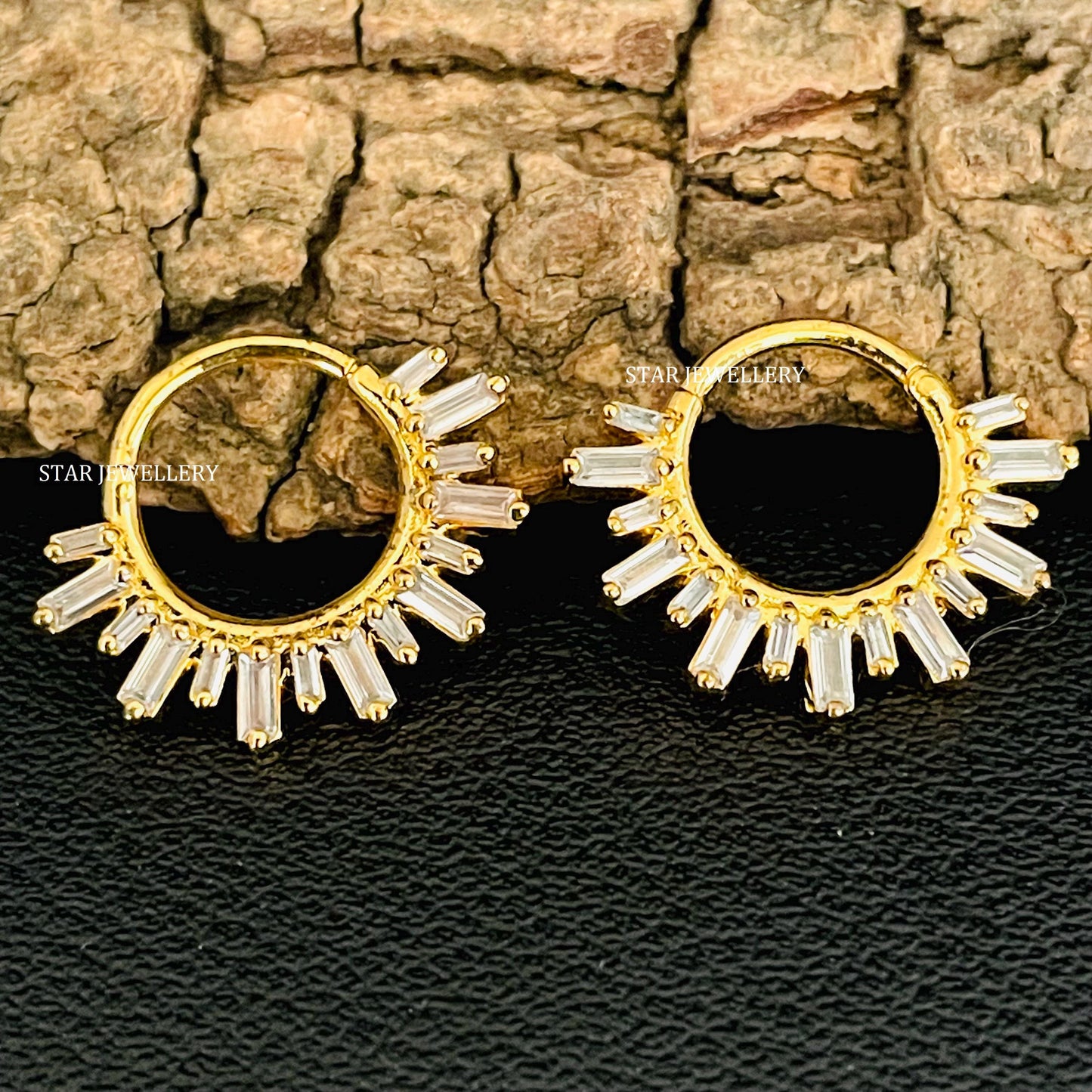Solid Gold Clicker Septum Piercing with Baguette Moissanite