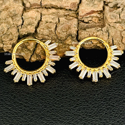 Solid Gold Clicker Septum Piercing with Baguette Moissanite