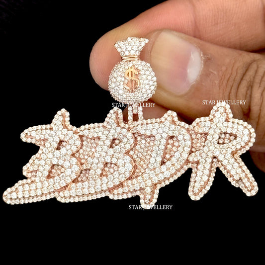 VVS Moissanite Custom Letter Icedout Pendant with Monay Bag Bail