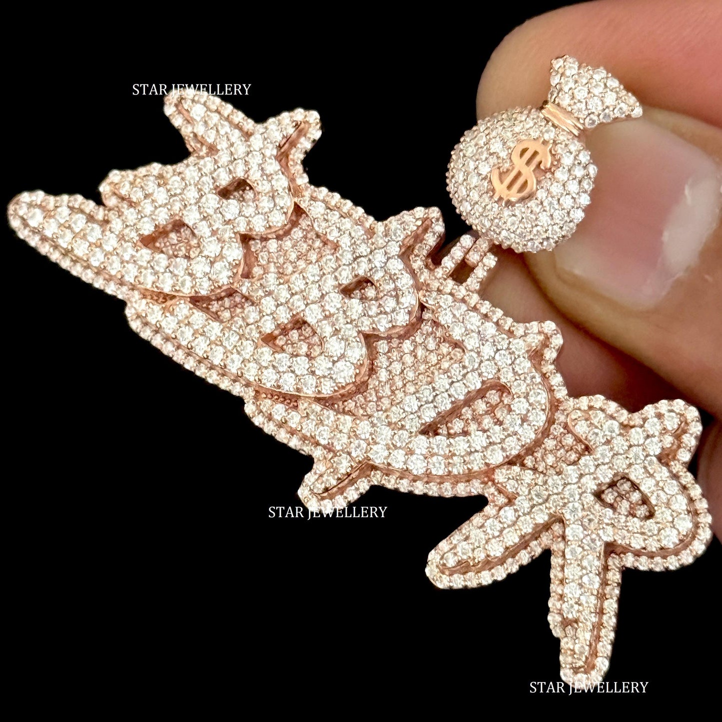 VVS Moissanite Custom Letter Icedout Pendant with Monay Bag Bail