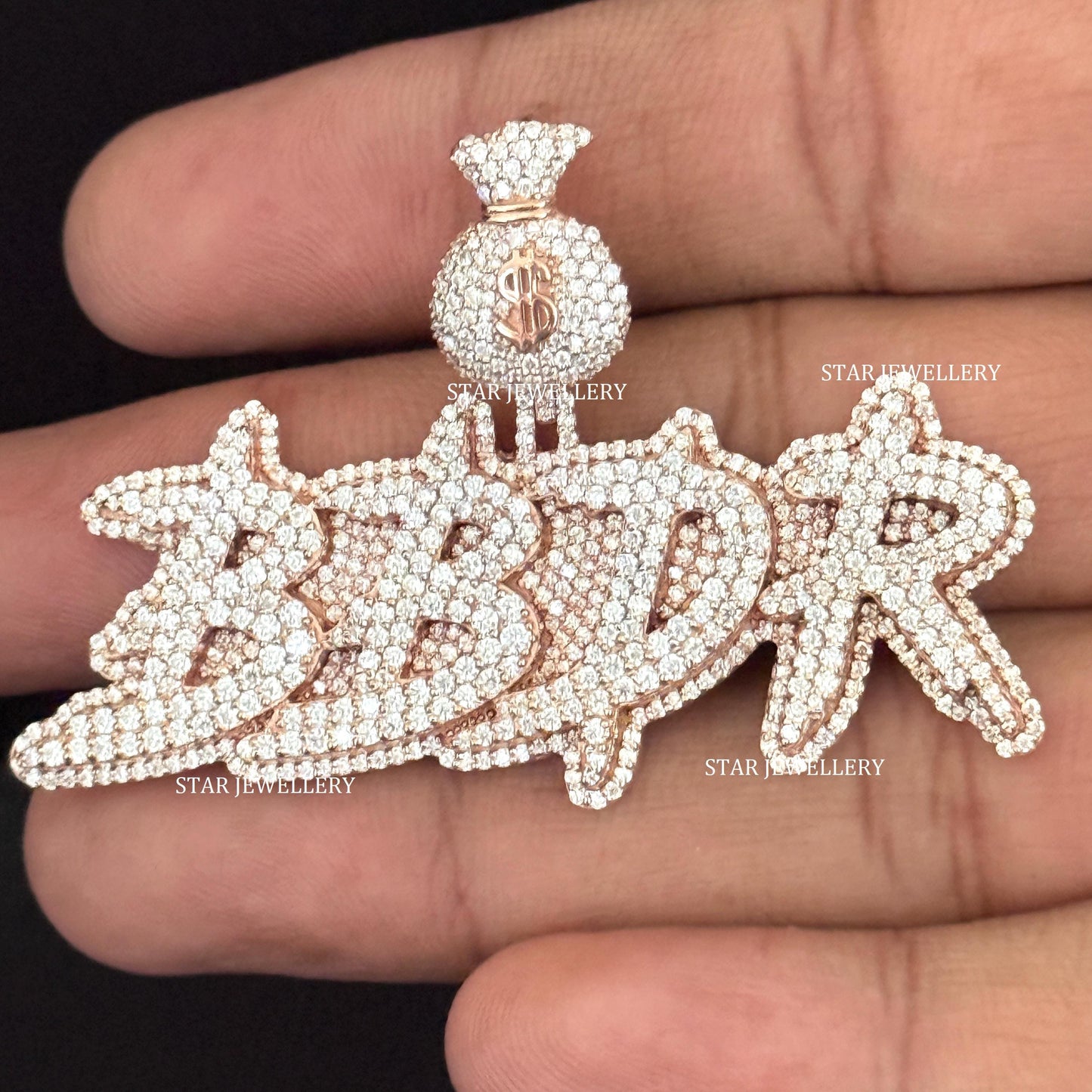 VVS Moissanite Custom Letter Icedout Pendant with Monay Bag Bail