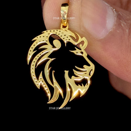 14K Gold Natural Diamond Lion Pendant