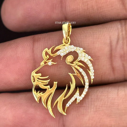 14K Gold Natural Diamond Lion Pendant