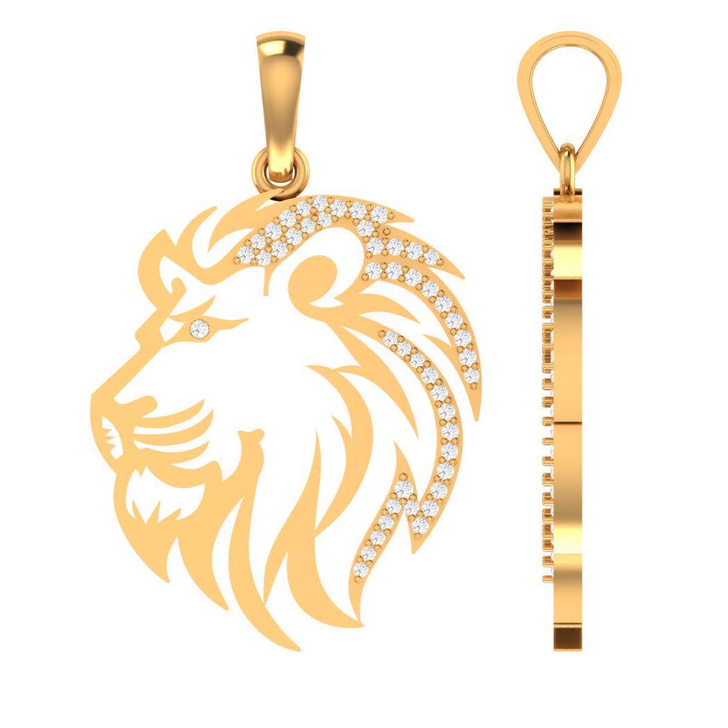 14K Gold Natural Diamond Lion Pendant