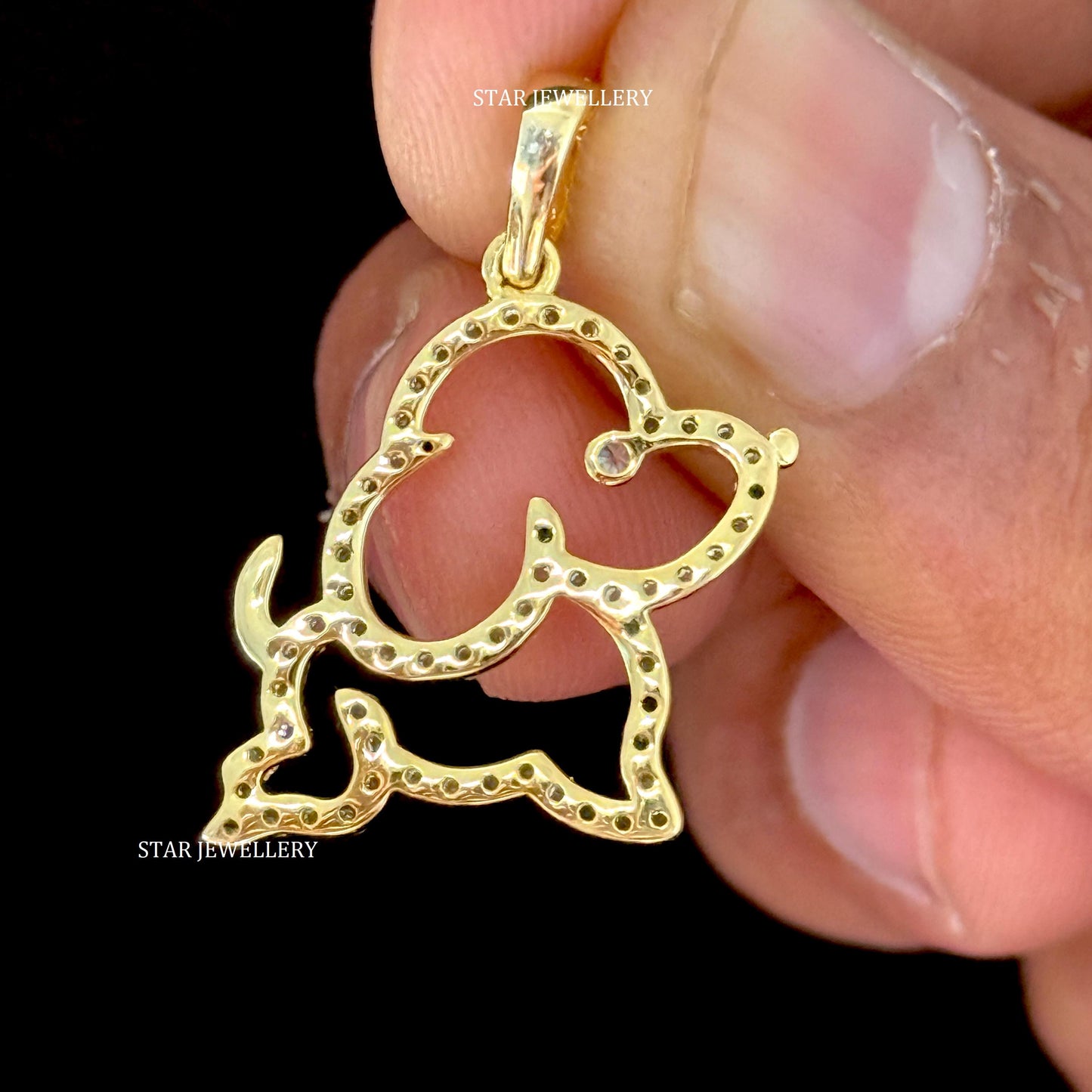 14K Gold Natural Diamond Dog Pendant