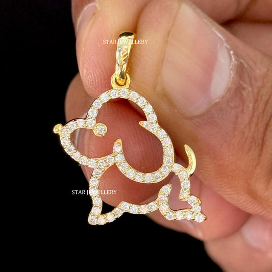 14K Gold Natural Diamond Dog Pendant
