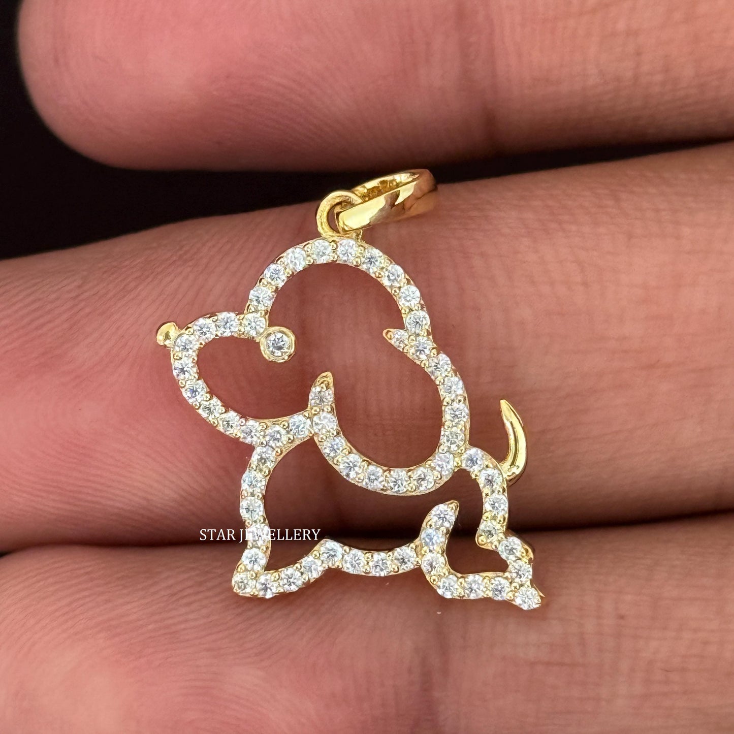 14K Gold Natural Diamond Dog Pendant