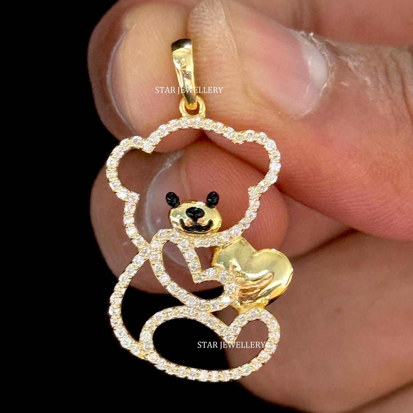 14K Gold Natural Diamond Teddy Pendant