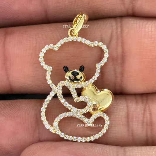 14K Gold Natural Diamond Teddy Pendant