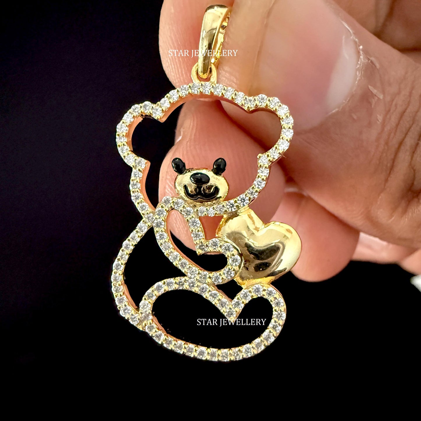 14K Gold Natural Diamond Teddy Pendant