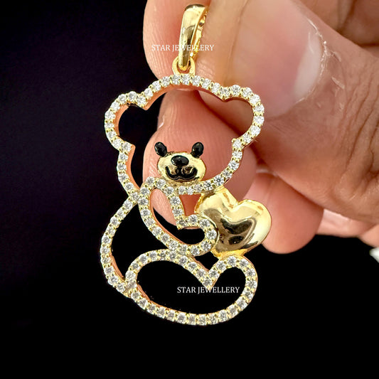 14K Gold Natural Diamond Teddy Pendant