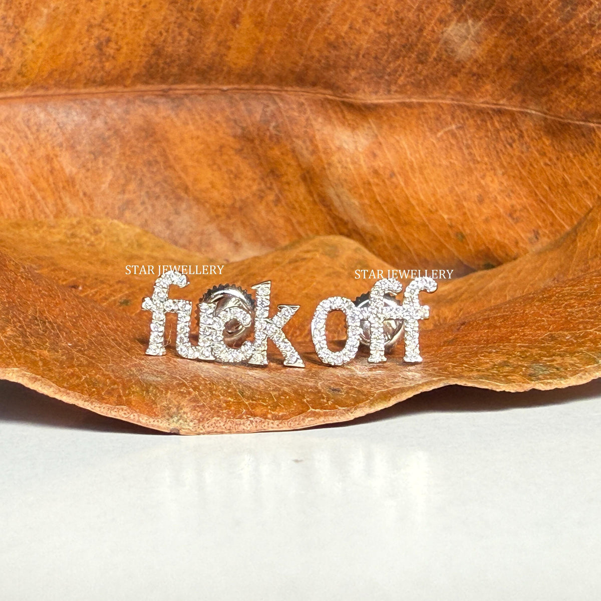 Moissanite Diamond "FUCK OFF" Sterling Silver Earrings