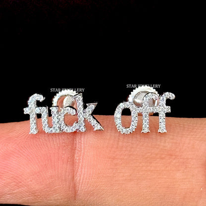 Moissanite Diamond "FUCK OFF" Sterling Silver Earrings