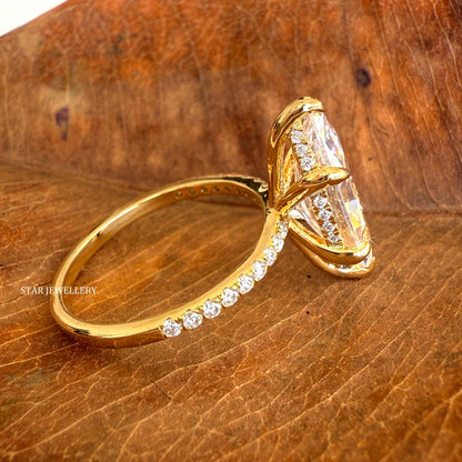Marquise Cut IGI Certified Lab Diamond Hidden Halo Engagement Ring