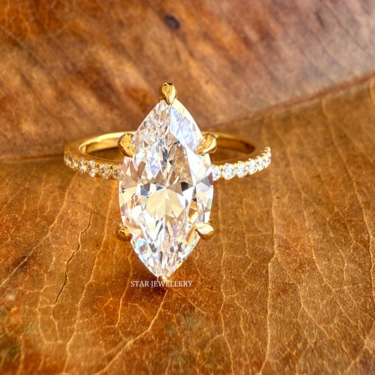 Marquise Cut IGI Certified Lab Diamond Hidden Halo Engagement Ring
