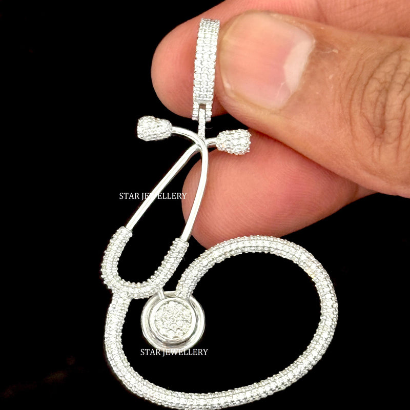 VVS Moissanite Doctor's Stethoscope Pendant with round-cut moissanite stones