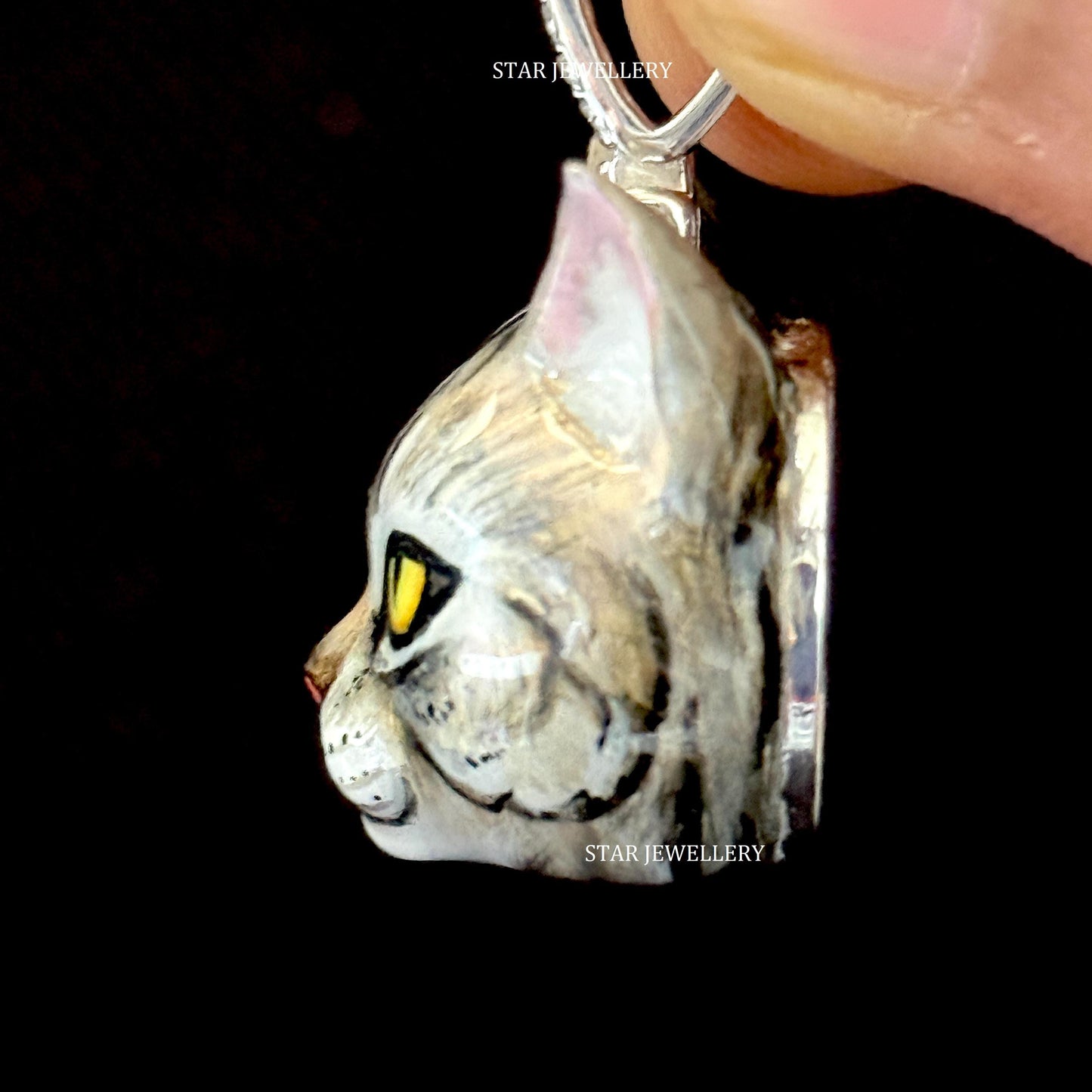 3D Enamel CAT Pendant for Gift, 925 Sterling Silver Cat Pendant