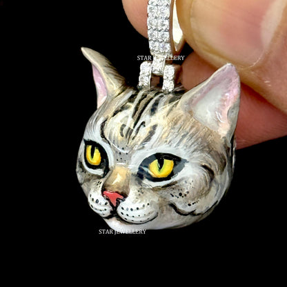 3D Enamel CAT Pendant for Gift, 925 Sterling Silver Cat Pendant