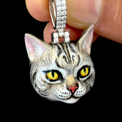 3D Enamel CAT Pendant for Gift, 925 Sterling Silver Cat Pendant