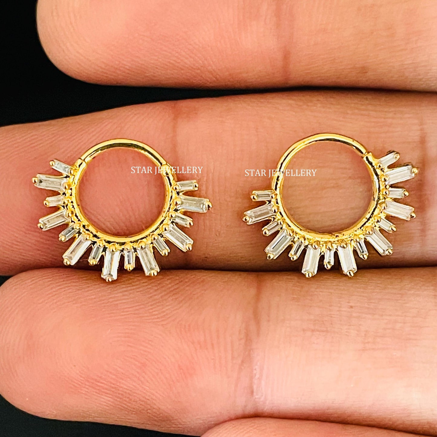 Solid Gold Clicker Septum Piercing with Baguette Moissanite