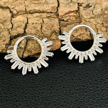 Solid Gold Clicker Septum Piercing with Baguette Moissanite