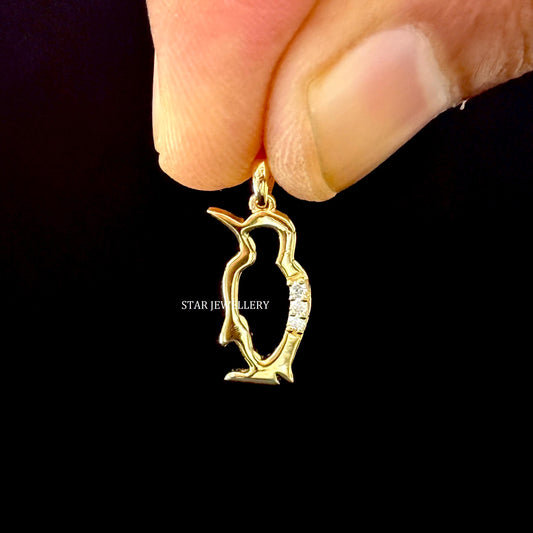 Natural Diamond Solid Gold Penguin Pendant