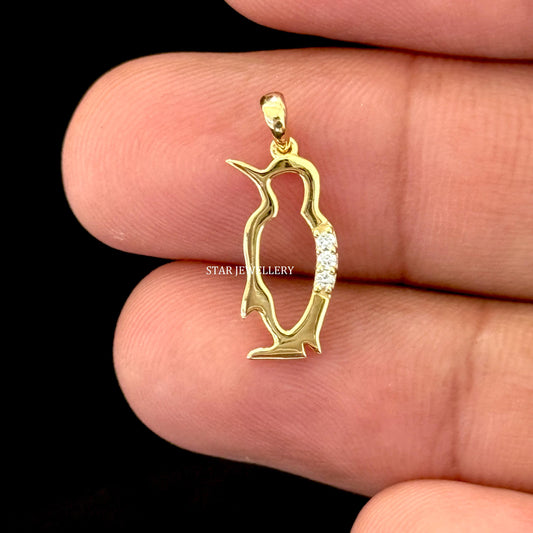 Natural Diamond Solid Gold Penguin Pendant