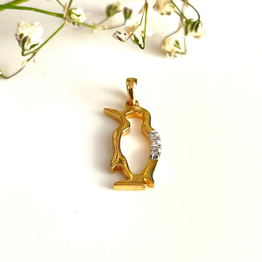 Natural Diamond Solid Gold Penguin Pendant