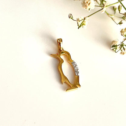 Natural Diamond Solid Gold Penguin Pendant