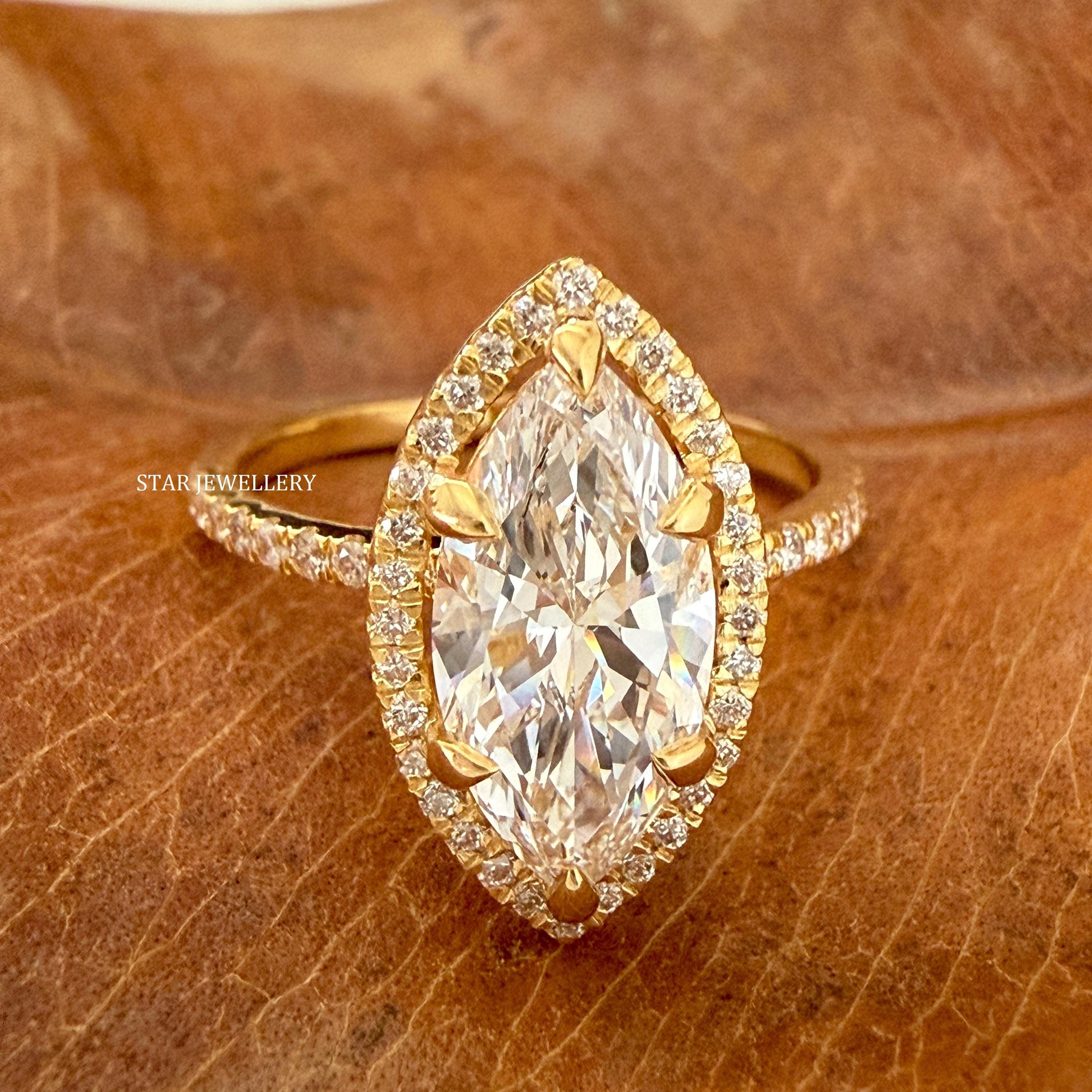 IGI Certified Marquise Cut Lab Diamond Halo Engagement Ring