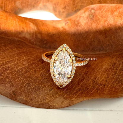 IGI Certified Marquise Cut Lab Diamond Halo Engagement Ring