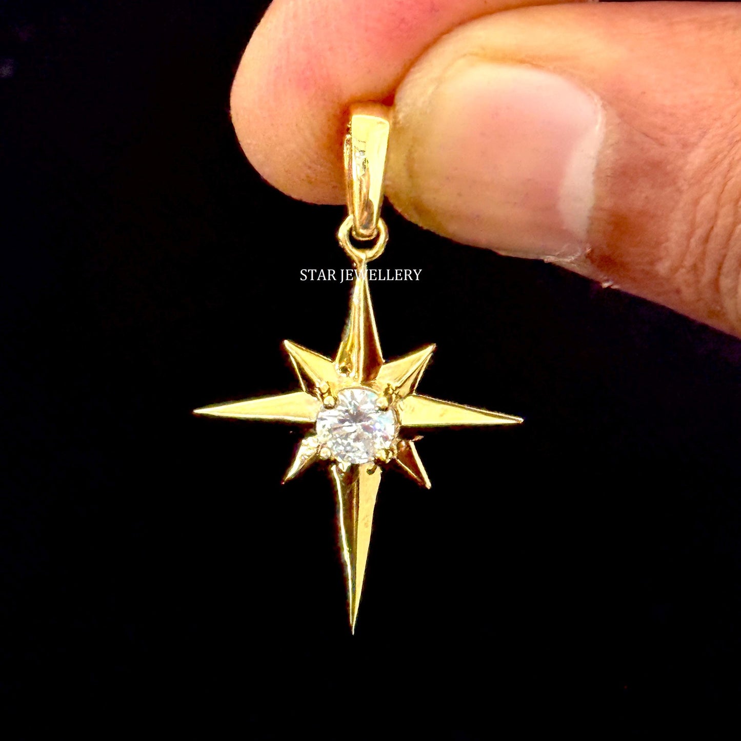 CVD Diamond North Star Pendant in 14K Solid Gold