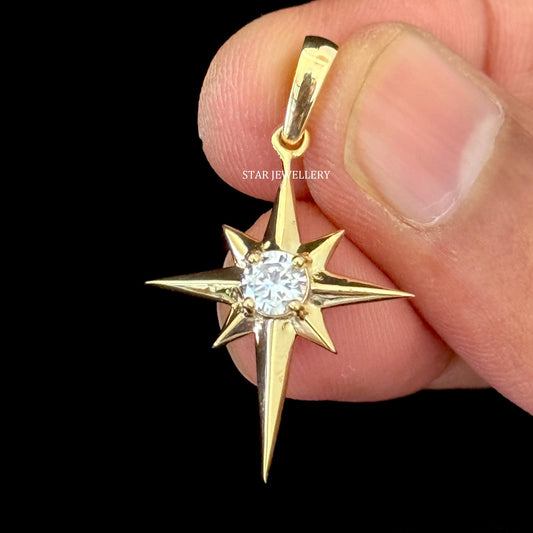 CVD Diamond North Star Pendant in 14K Solid Gold
