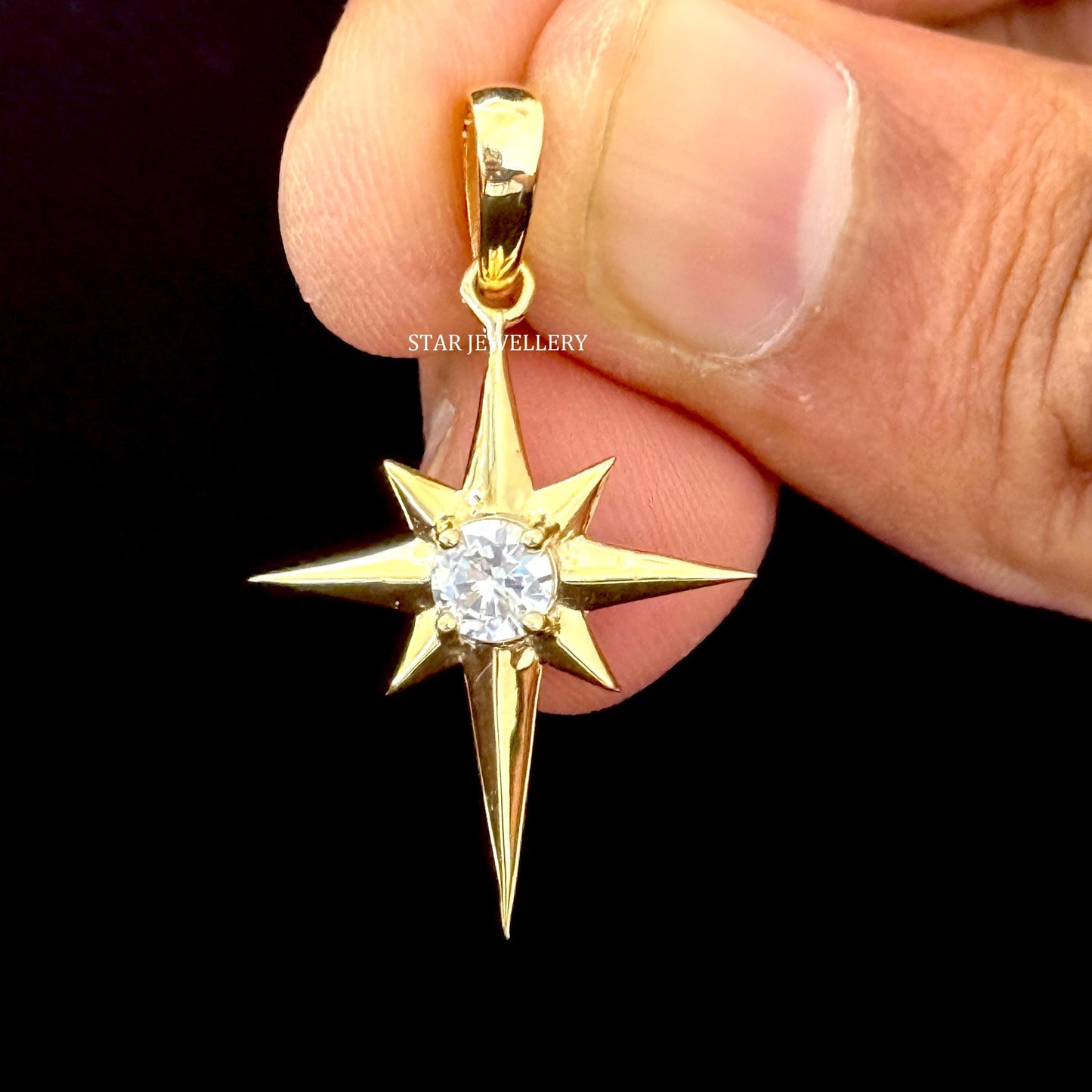 CVD Diamond North Star Pendant in 14K Solid Gold