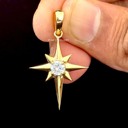 CVD Diamond North Star Pendant in 14K Solid Gold