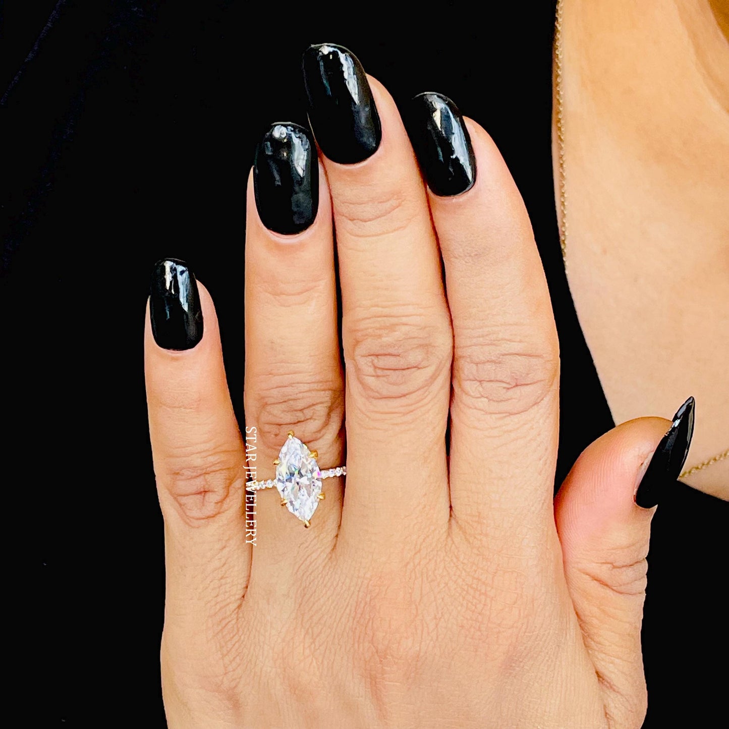 Marquise Cut IGI Certified Lab Diamond Hidden Halo Engagement Ring